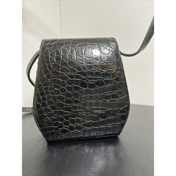 Vintage Albert Nipon Embossed Leather Crossbody Bag Black 7” x 6” - Picture 4 of 16